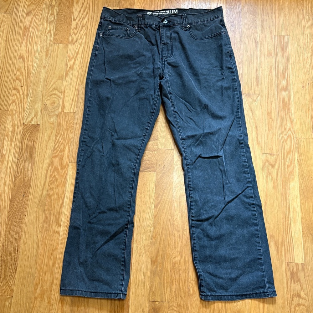 Route 66 Mens Jeans Faded Black 34x30 Slim Straight Leg Zip Fly Dark Wash Denim
